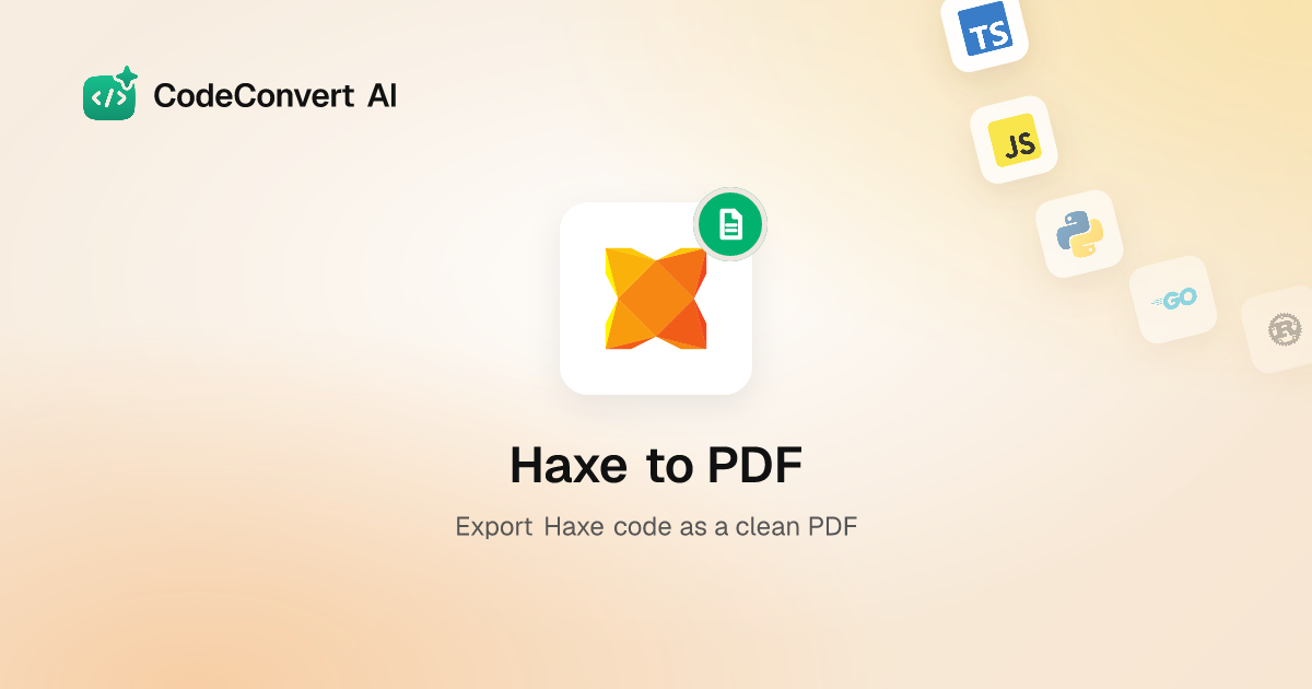 Haxe to PDF - Export Haxe Code with Syntax Highlighting | Free Online
